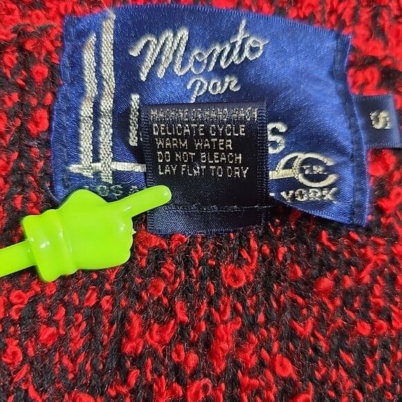 Monto Par Le Chois Women’s Vintage Chunky Cardigan Long Sweater Small Red Black - Picture 5 of 9